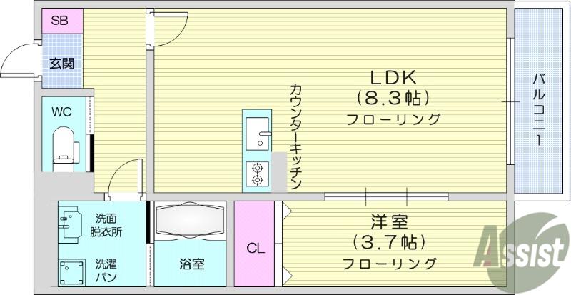 ALLIER PARK 上杉北(1LDK/2階)の間取り写真