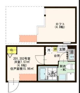 ハーモニーテラス宇喜田町(ワンルーム/2階)の間取り写真