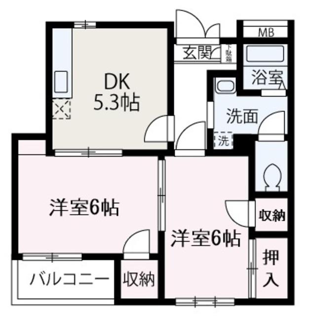 アペックス(2DK/1階)の間取り写真