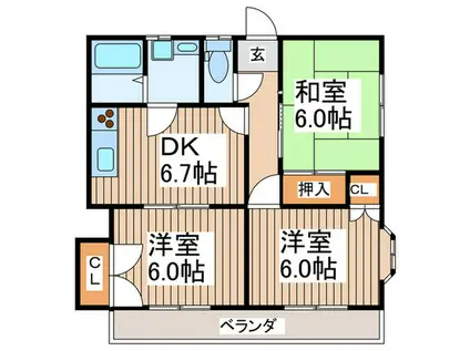 カステルC(3DK/2階)の間取り写真