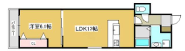 プロンテ北在家ウエスト(1LDK/2階)の間取り写真