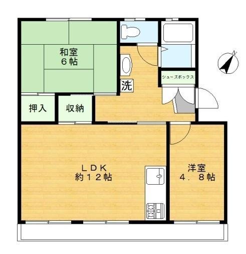 高根パールハイツC棟(2LDK/4階)の間取り写真