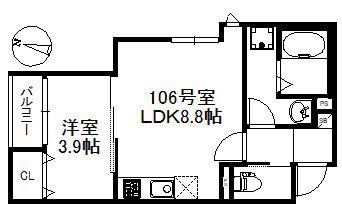 メゾンソレイユ久留米A(1LDK/1階)の間取り写真