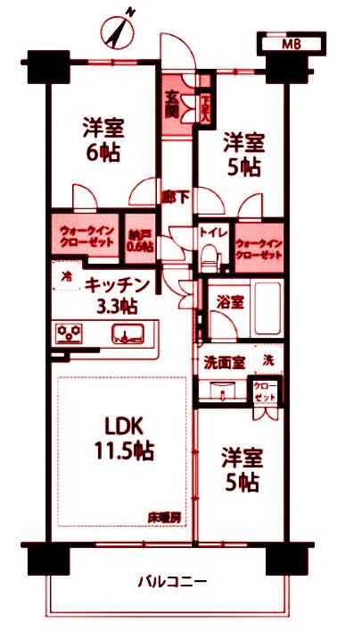 シティテラス横濱戸塚(3LDK/2階)の間取り写真