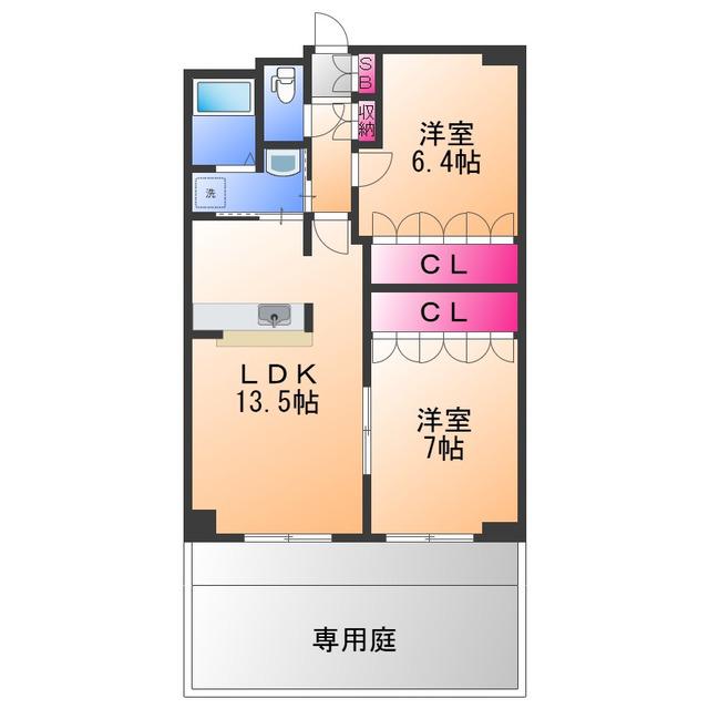 サウス23(2LDK/1階)の間取り写真