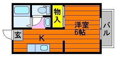 アンゲネェム倉敷 B(1K/2階)の間取り写真