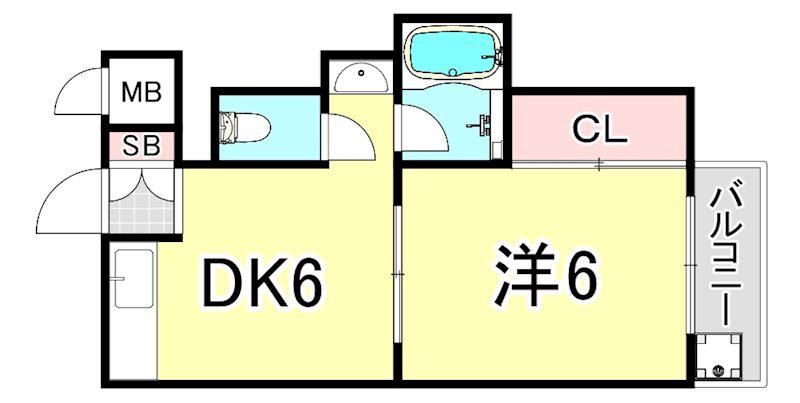 フォアール武庫之荘(1DK/4階)の間取り写真