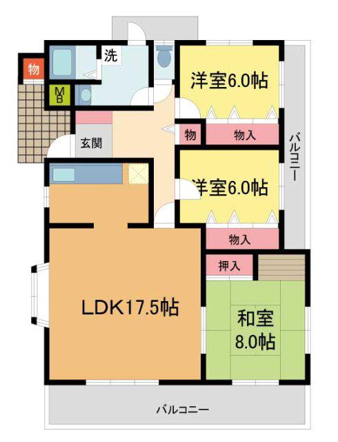 シャルマン屋敷本(3LDK/2階)の間取り写真