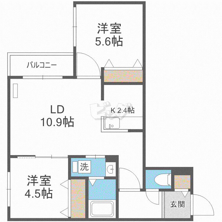 ブランシャール北3条通(2LDK/4階)の間取り写真