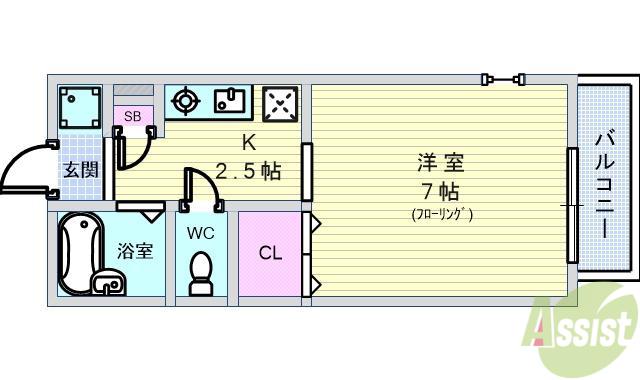 パセオグリーンヒルズ(1K/1階)の間取り写真