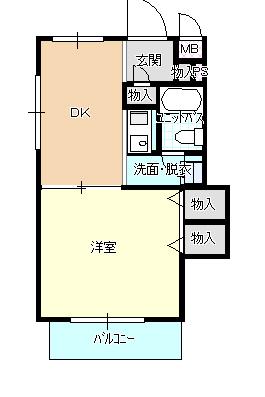 ニューライフ大手前B棟(1DK/6階)の間取り写真