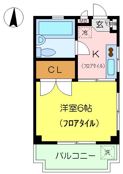 フジコーポ第2(1K/4階)の間取り写真