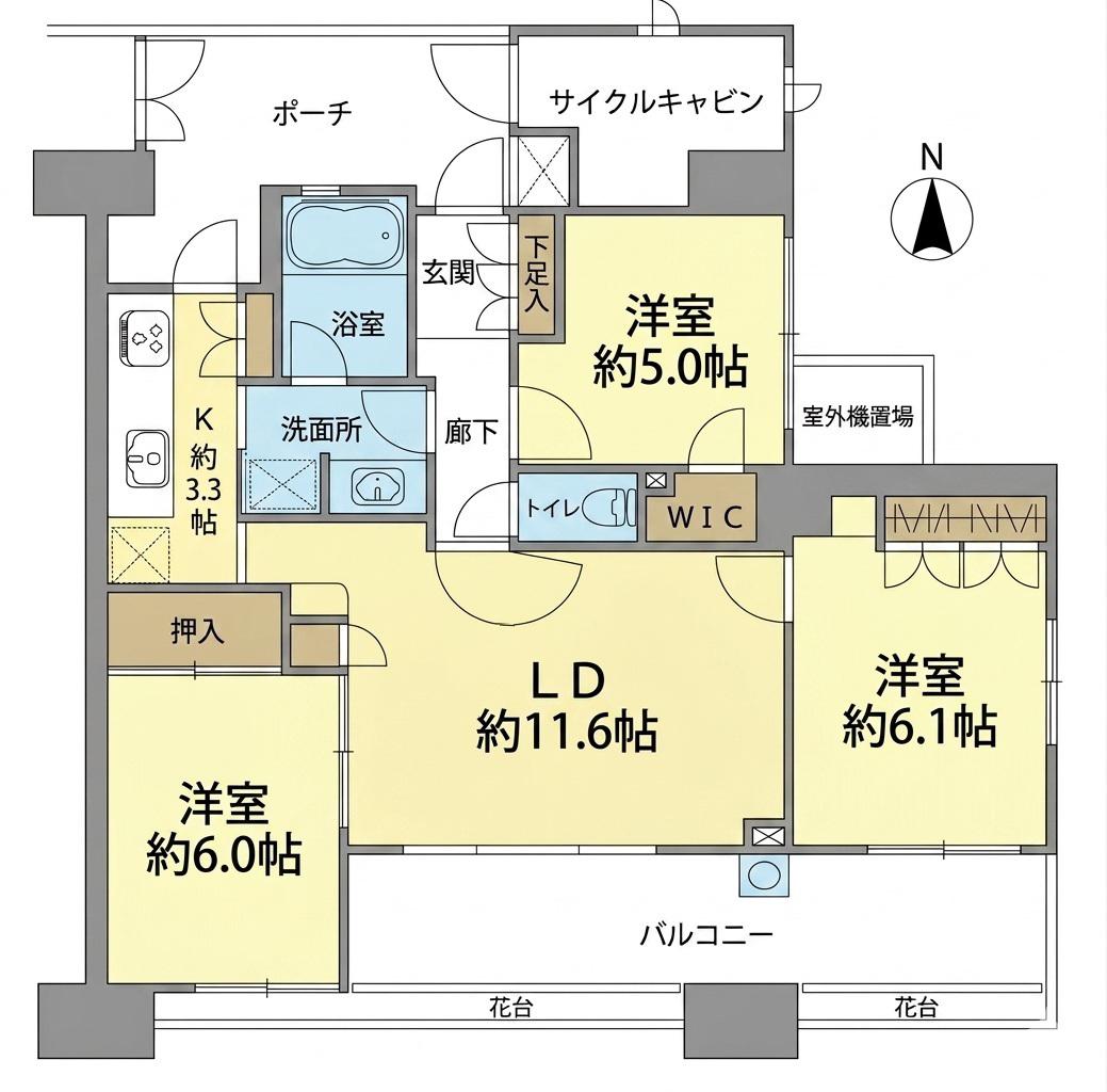 湘南平塚ハイム(3LDK/9階)の間取り写真