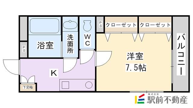 ハビタット351(1K/2階)の間取り写真
