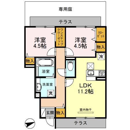リヤン永井(2LDK/1階)の間取り写真