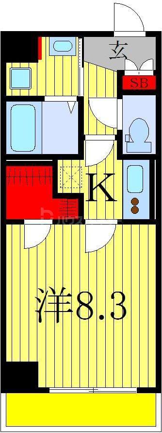 ＪＲ常磐線 柏駅 徒歩10分 8階建 築7年(1K/3階)の間取り写真