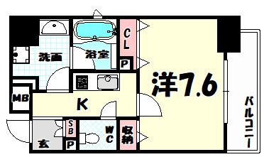 レジディア神戸元町(1K/8階)の間取り写真