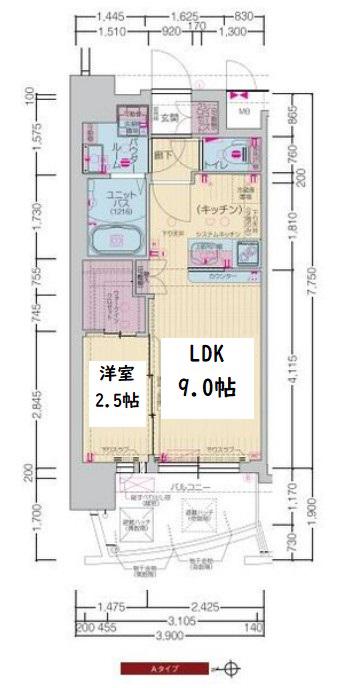 プレサンス江坂ベルフィーヌ(1LDK/9階)の間取り写真