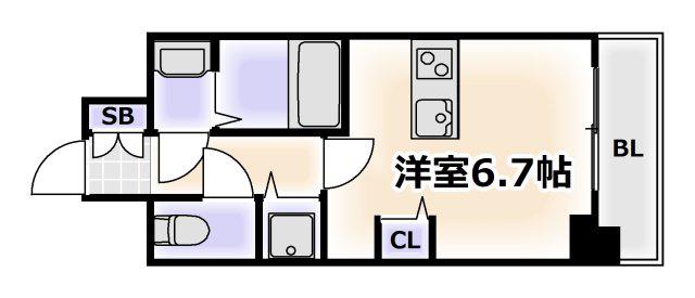プレサンスタワー難波ウエスト(1K/8階)の間取り写真