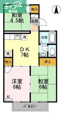 セジュール三島B棟(3DK/2階)の間取り写真