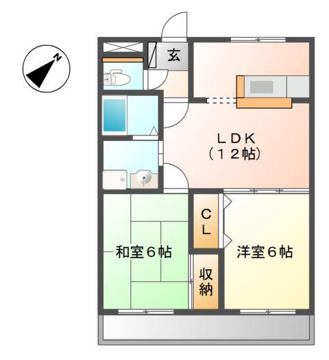 ベルメゾン高丘(2LDK/2階)の間取り写真