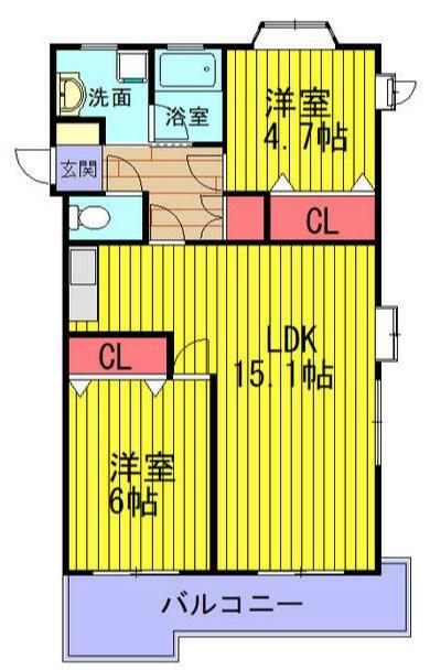 鈴木グランドマンションB(2LDK/2階)の間取り写真