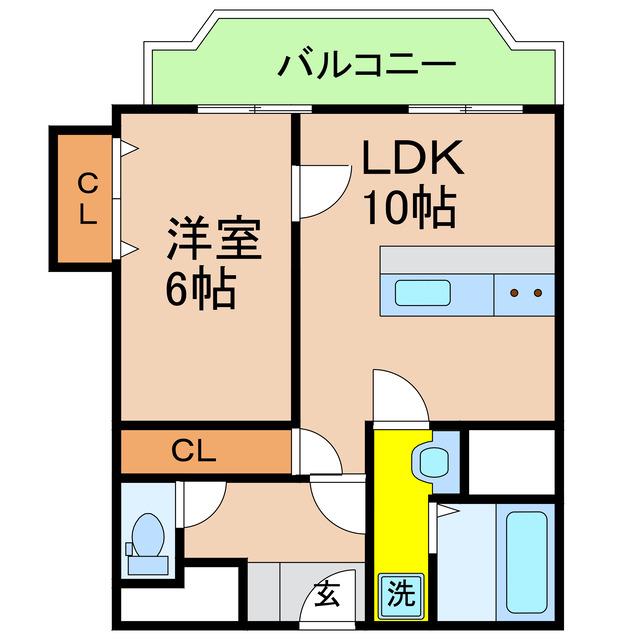 シャトレハイツ屋島(1LDK/4階)の間取り写真
