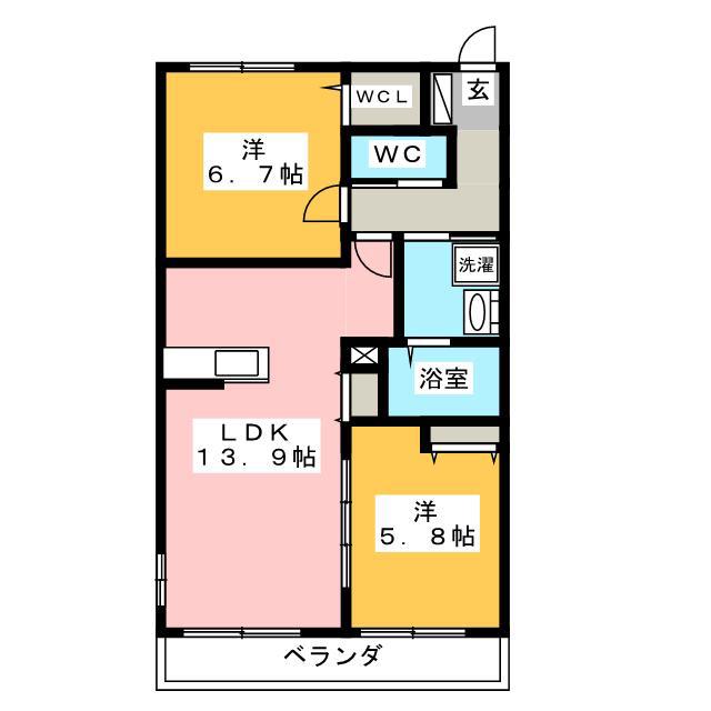 ルポール ヘーベル(2LDK/2階)の間取り写真