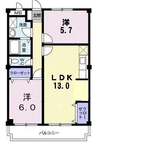 グリーンハイツ田中(2LDK/1階)の間取り写真
