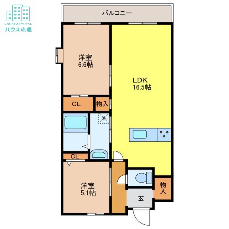 エスポワール長野(2LDK/5階)の間取り写真