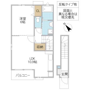 ハピネスB(1LDK/2階)の間取り写真