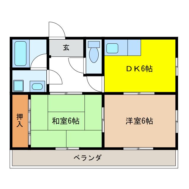 シャトー参番館(2DK/2階)の間取り写真