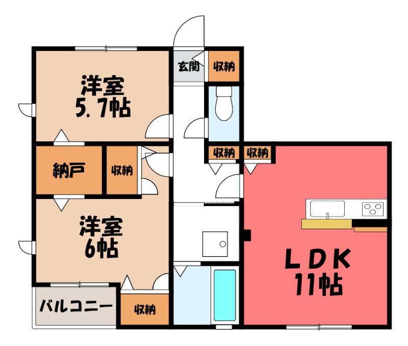 ウイングクレストC(2LDK/1階)の間取り写真