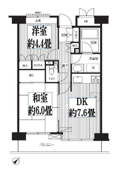 ステラメゾン武蔵小山(2DK/5階)の間取り写真