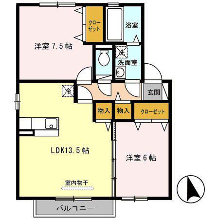 ソレイユ・ヴィラ B館(2LDK/2階)の間取り写真