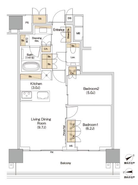 JIYUGAOKA MUSE SQUARE THE RESIDENCE(2LDK/8階)の間取り写真