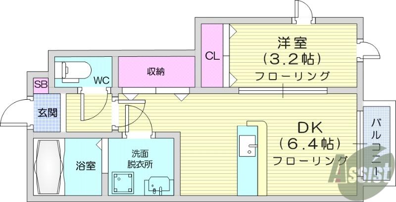 フォレス北仙台 2(1DK/2階)の間取り写真