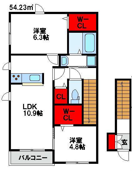 エルメゾン(2LDK/2階)の間取り写真