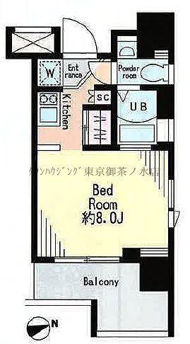 レジディア市谷薬王寺(ワンルーム/8階)の間取り写真