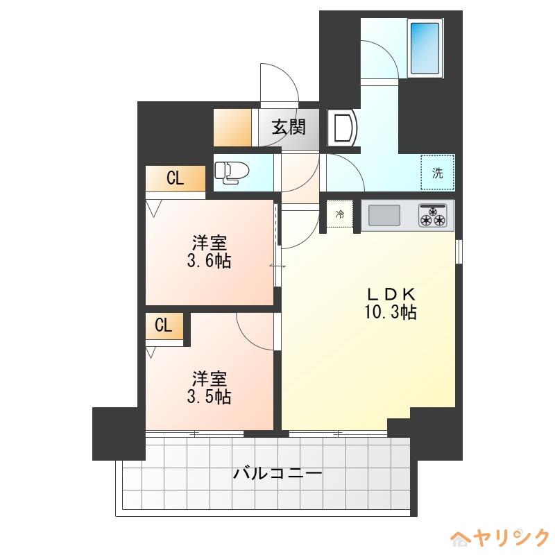 プレサンスレイズ千種今池II(2LDK/13階)の間取り写真