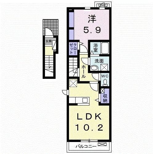メリーアドニス B(1LDK/2階)の間取り写真