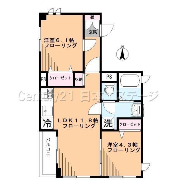 パーシモンハウス(2LDK/2階)の間取り写真