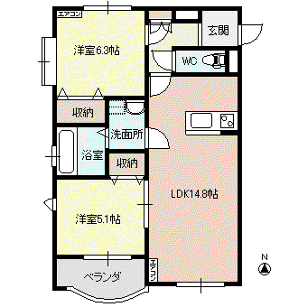 ルミナスM(2LDK/1階)の間取り写真