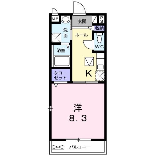 アライブ B(1K/1階)の間取り写真