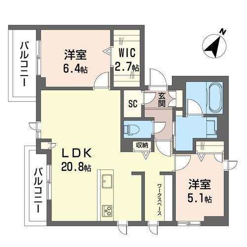 シャーメゾンステージ浦和(2LDK/3階)の間取り写真