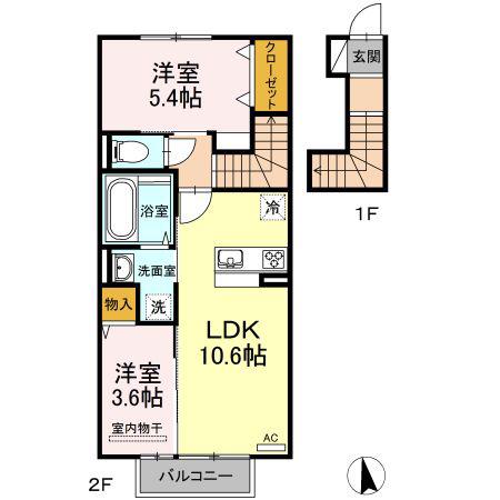 パーチェ津山口(2LDK/2階)の間取り写真