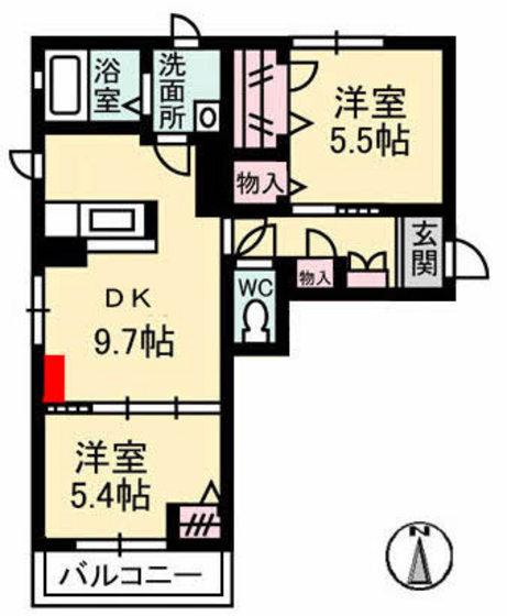 ZEXA-K(2DK/2階)の間取り写真