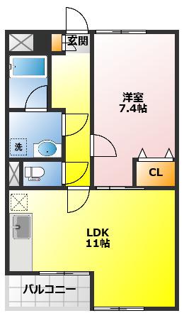 デクタスファイン(1LDK/1階)の間取り写真