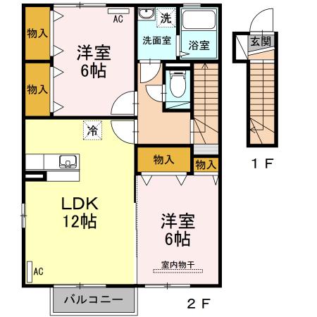 アンフロイデ B(2LDK/2階)の間取り写真