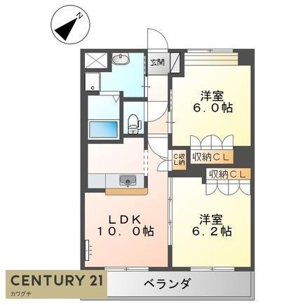 アバンティ・イースト(2LDK/2階)の間取り写真